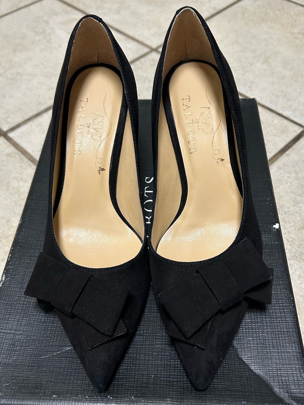Talbots Black Pointed-Toe Bow Pumps